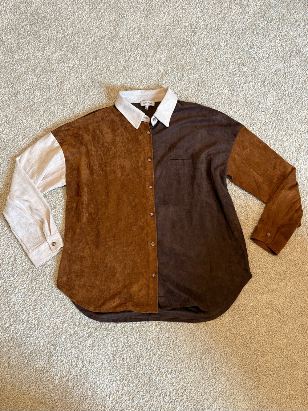 Acoa suede Colorblock button up shirt